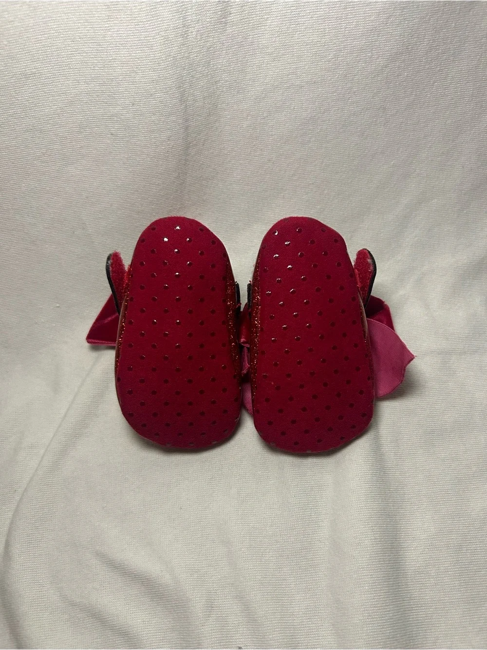 Girls Glitter Bow Baby Shoes - Red